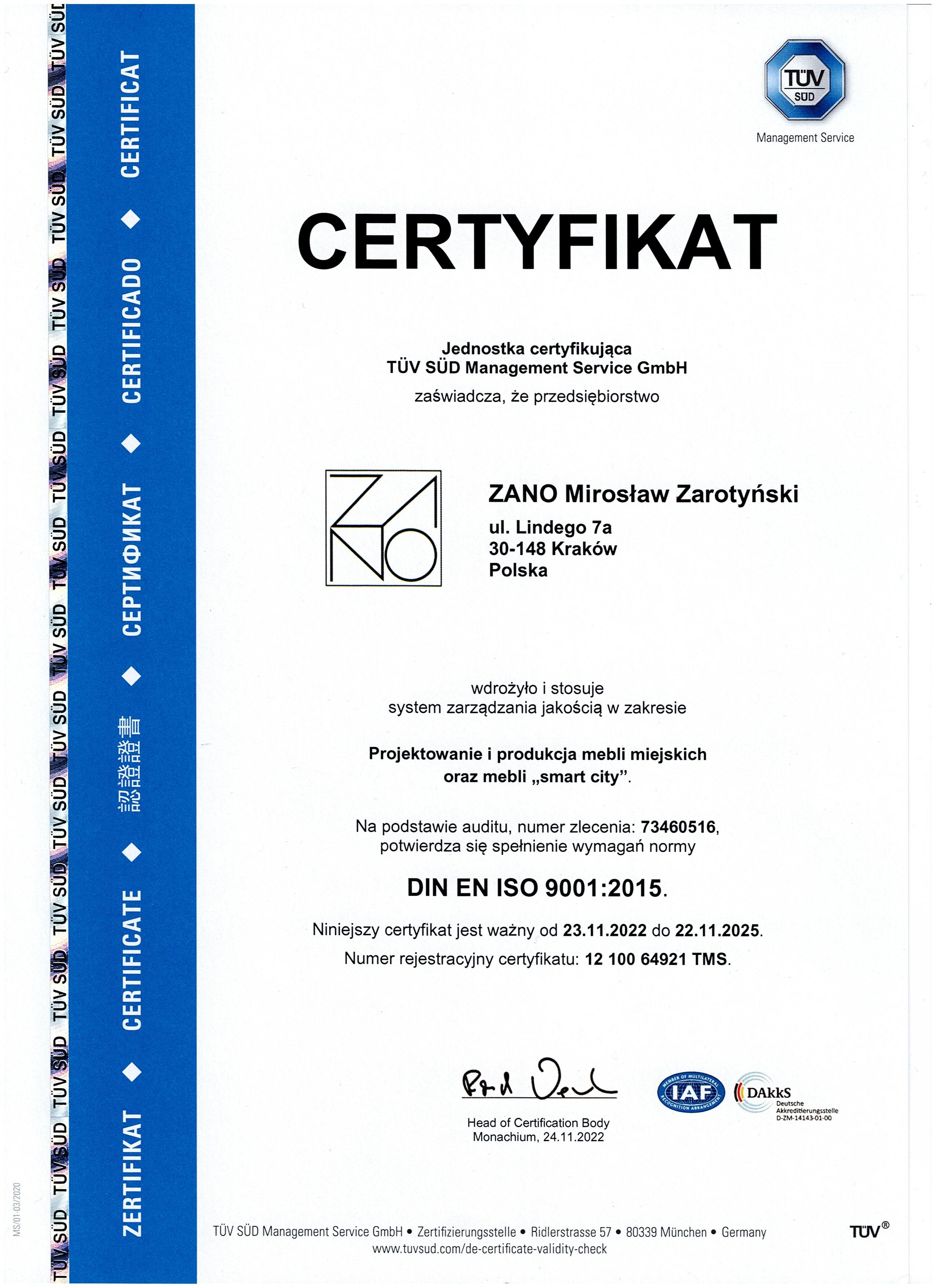 Certyfikat projektowanie i produkcja