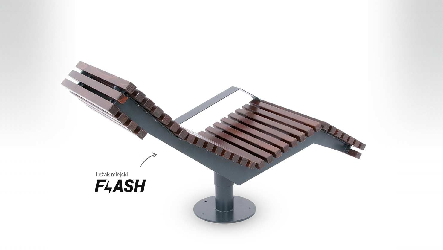 Obrotowy leżak miejski Flash ze stali węglowej i drewna świerkowego